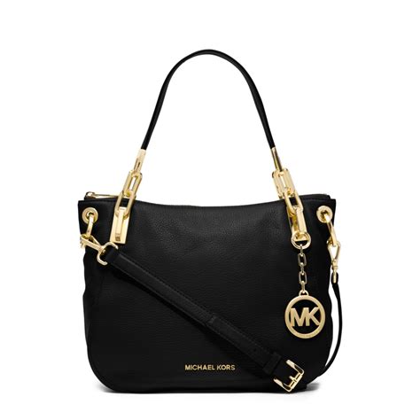 michael kors black purse medium|Michael Kors black leather handbag.